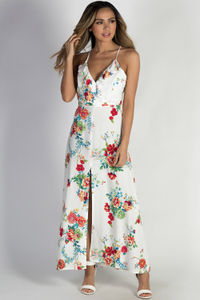"Paradise Perfection" White Floral Racer Back Maxi Dress image