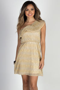 "Midas Touch" Gold Metallic Crinkle Chiffon Ruffle Dress image