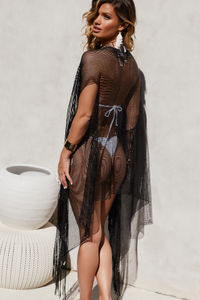 Black Kiss Sleeveless Fringed Beach Cover Up image