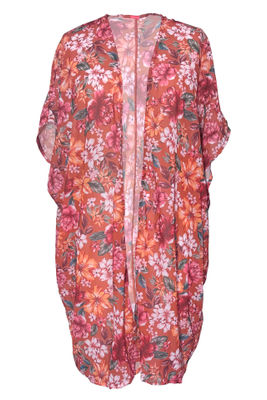 Orange Hibiscus Harmony Kimono Cover Up