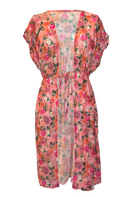 Vintage Rose Open Mesh Cover Up w/ Drawstring Waist