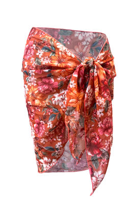 Orange Hibiscus Harmony Sheer Chiffon Sarong Cover Up