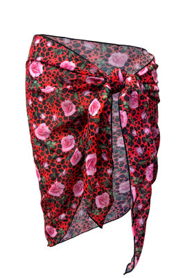 Red Rose Leopard Sheer Chiffon Sarong Cover Up