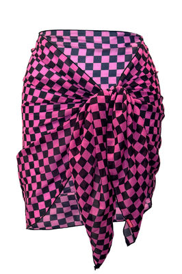 Hot Pink Checkers Sheer Chiffon Sarong Cover Up