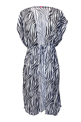 Zebra Open Mesh Cover Up w/ Drawstring Waist