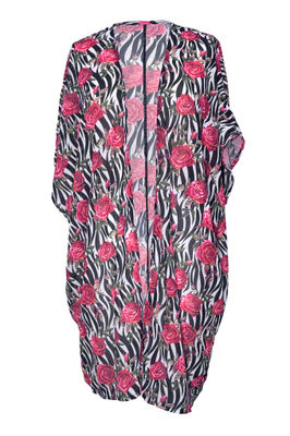 Red Rose Zebra Kimono Cover Up