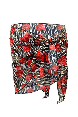 Red Rose Zebra Sheer Chiffon Sarong Cover Up