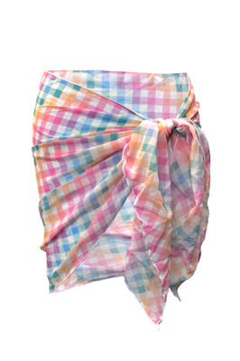 Pastel Rainbow Gingham Sheer Chiffon Sarong Cover Up