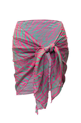 Pink Green Zebra Sheer Chiffon Sarong Cover Up