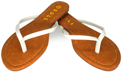 White-  DOLL Y-Strap Flat Sandals