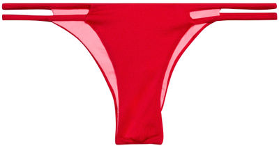 Solid Red Double Strap Micro Scrunch Bikini Bottoms