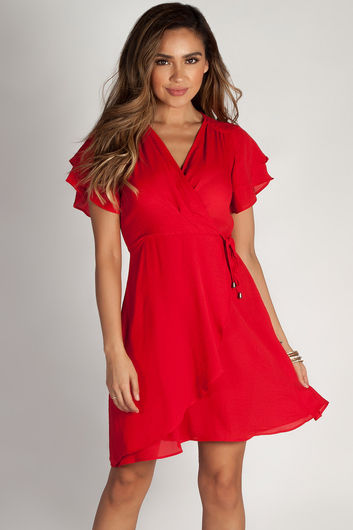 "Summer Sippin'" Red Ruffled Shoulder Dress