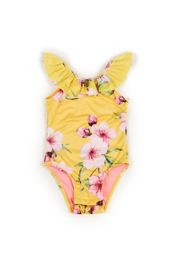 Cleo Yellow Cherry Blossom Print Baby/Toddler One Piece Swimsuit
