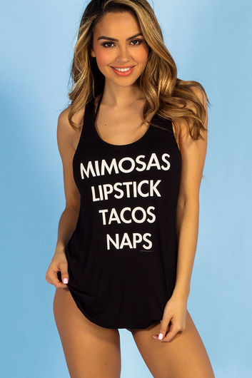 Black Mimosas Lipstick Tacos Naps Beach Tank