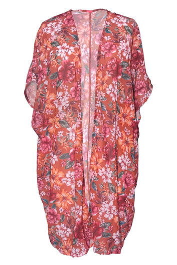 Orange Hibiscus Harmony Kimono Cover Up