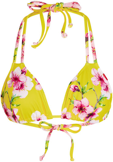 Yellow Cherry Blossom Double Strap Triangle Bikini Top
