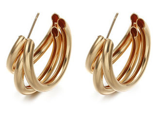 Triple Tube Gold Earrings