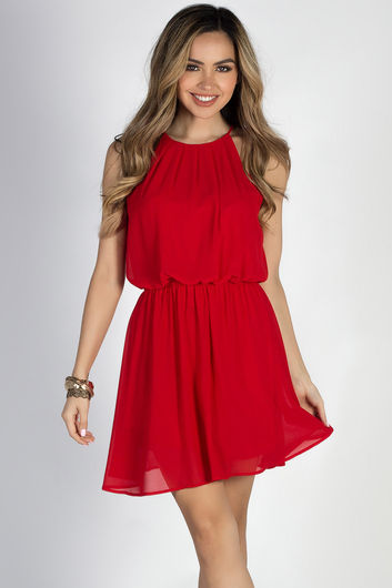 "By Your Side" Red Short Chiffon Dress