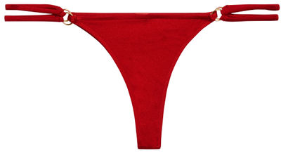 Red Double Strap Side Loops Brazilian Thong Bikini Bottom
