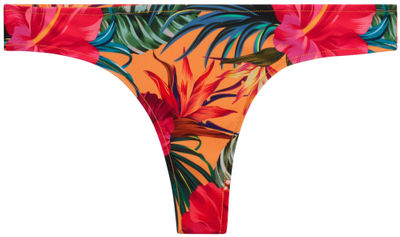 Sunset Tropical Print Banded Brazilian Thong Bikini Bottoms