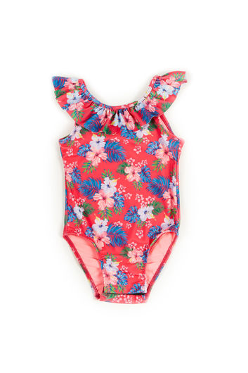 Cleo Pink Hibiscus Print Baby/Toddler One Piece Swimsuit