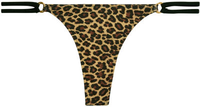 Leopard & Black Double Strap Side Loops Brazilian Thong Bikini Bottom