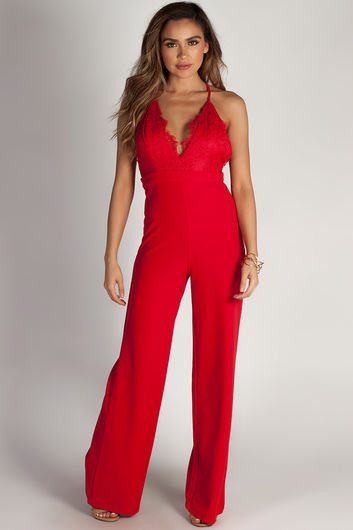 "Never Be Yours" Red Lace Top Jumpsuit