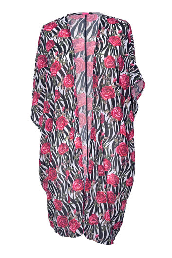 Red Rose Zebra Kimono Cover Up