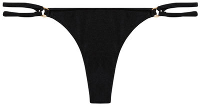Black Double Strap Side Loops Brazilian Thong Bikini Bottom