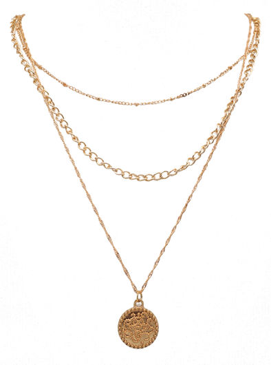 Gold Pendant Triple Chain Necklace