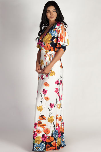"Too Good To You" White Open-Sleeve Floral Maxi Dress 