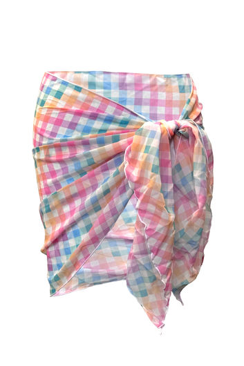 Pastel Rainbow Gingham Sheer Chiffon Sarong Cover Up