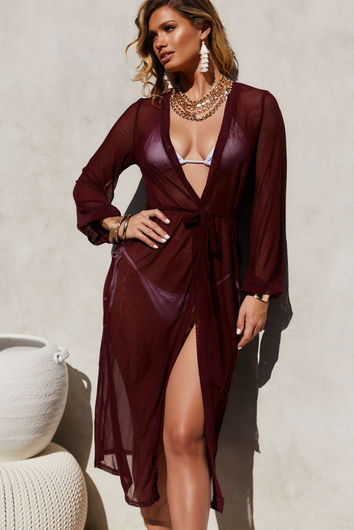 Wanderlust Burgundy Chiffon Kimono Cover Up