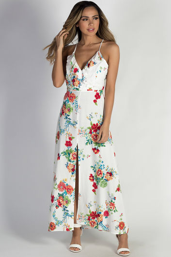 "Paradise Perfection" White Floral Racer Back Maxi Dress