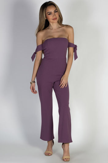 "New Rules" Plum Off Shoulder Tie Sleeve Jumpsuit