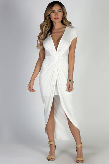 "Paris Bound" White Jersey Maxi Dress