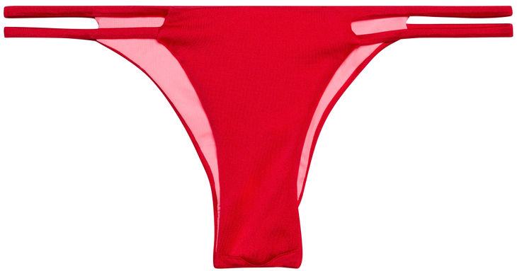 Solid Red Double Strap Micro Scrunch Bikini Bottoms image