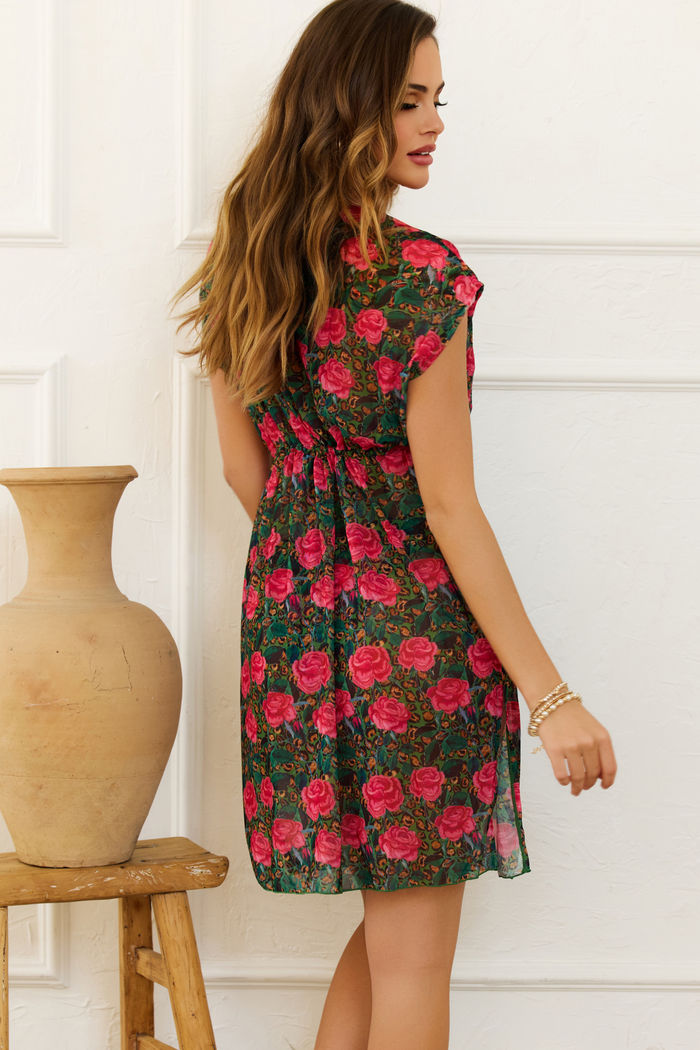 Jungle Rose Open Mesh Cover Up w/ Drawstring Waist image