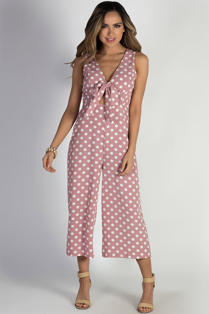 Love You More Mauve Polka Dot Jumpsuit Babe Society