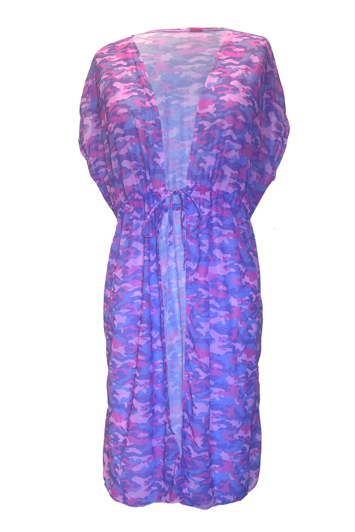 Cotton Candy Camo Open Mesh Cover Up w/ Drawstring Waist image
