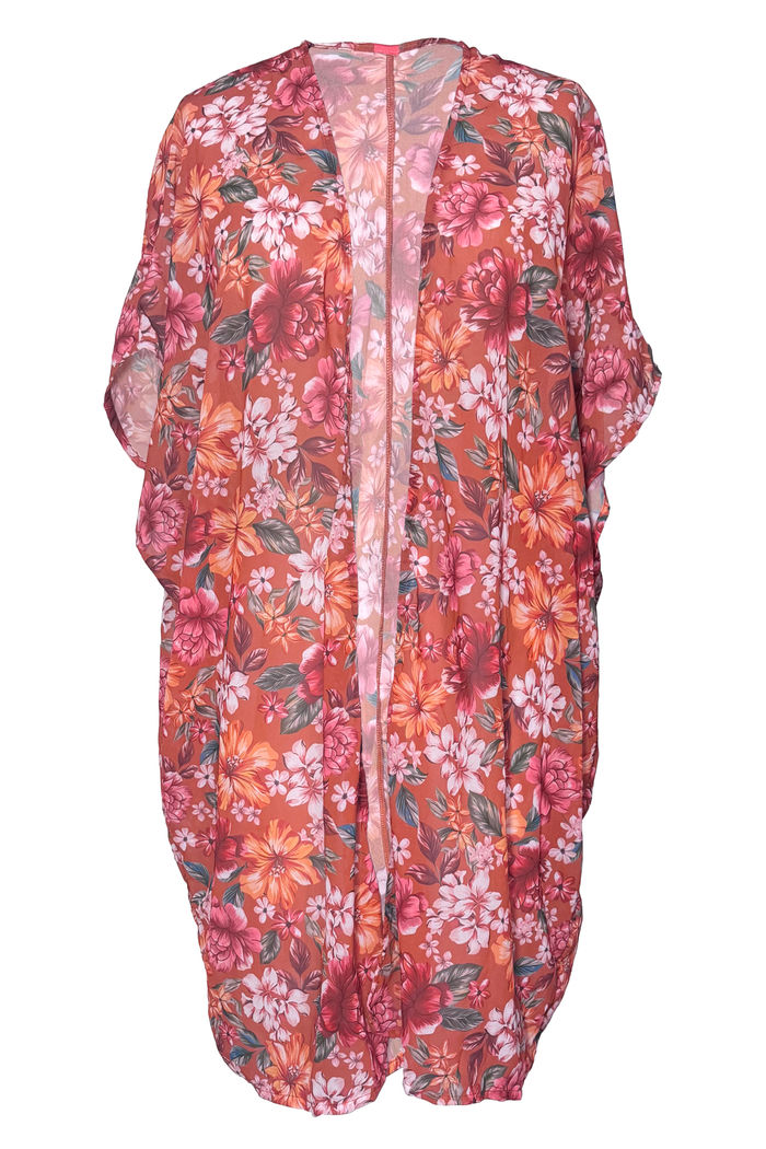 Orange Hibiscus Harmony Kimono Cover Up image