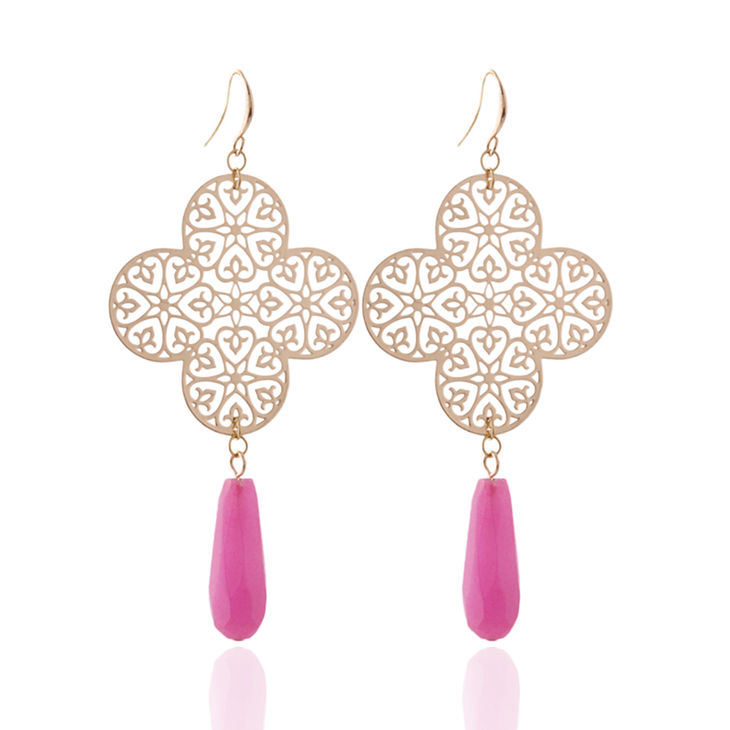 Lamai Pink Tassel Gold Clover Earrings image