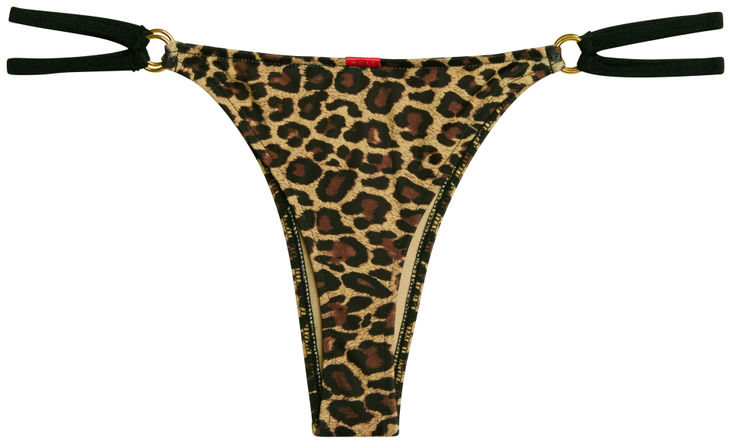 Leopard & Black Double Strap Side Loops Brazilian Thong Bikini