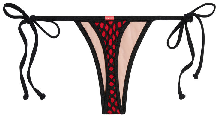 Red & Black Mesh Thong Bottom image