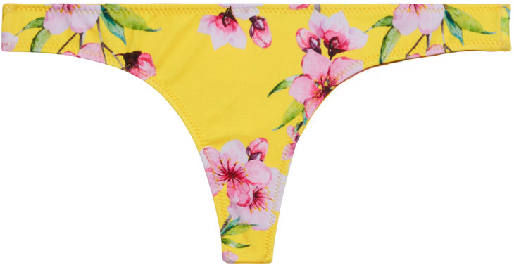 Yellow Cherry Blossom Print Banded Brazilian Thong Bikini Bottoms image
