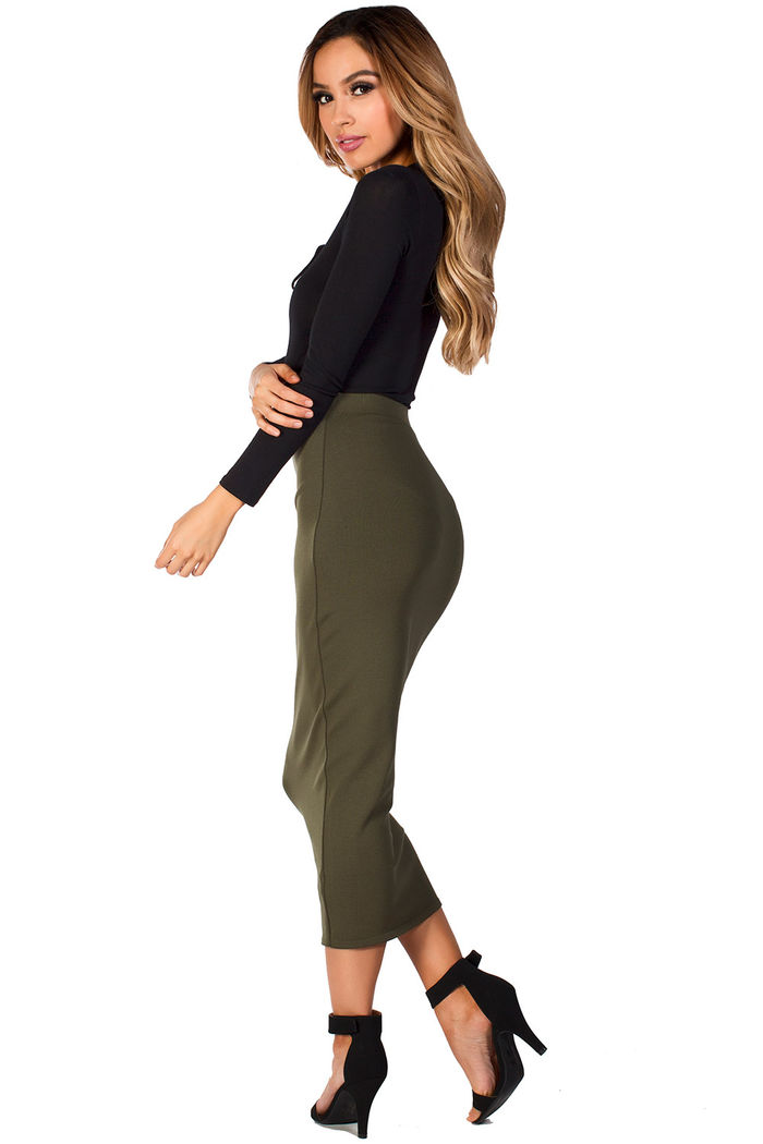 Army green shop pencil skirt outfit