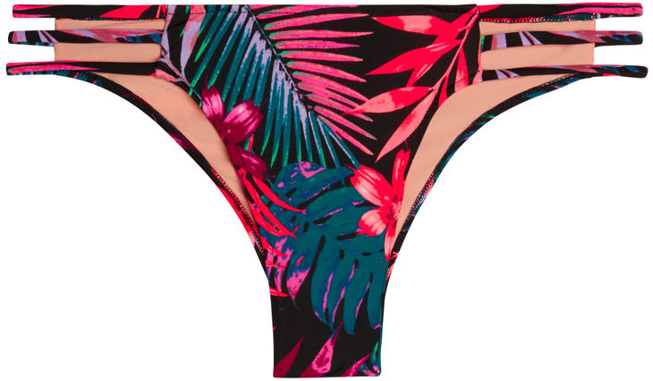 Black Tropical Triple Strap Classic Scrunch Bikini Bottom image