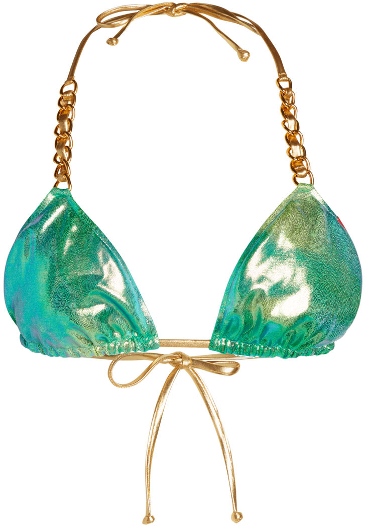 Blue Green Tie Dye Shimmer Triangle Bikini On a Chain Top image