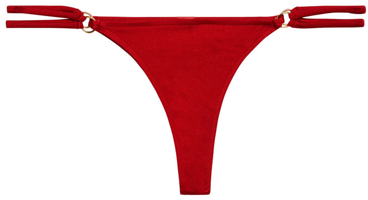 Red Double Strap Side Loops Brazilian Thong Bikini Bottom image
