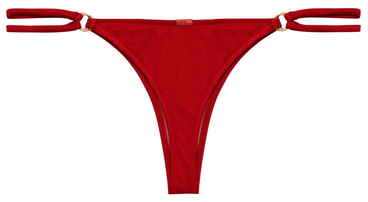 Red Double Strap Side Loops Brazilian Thong Bikini Bottom image